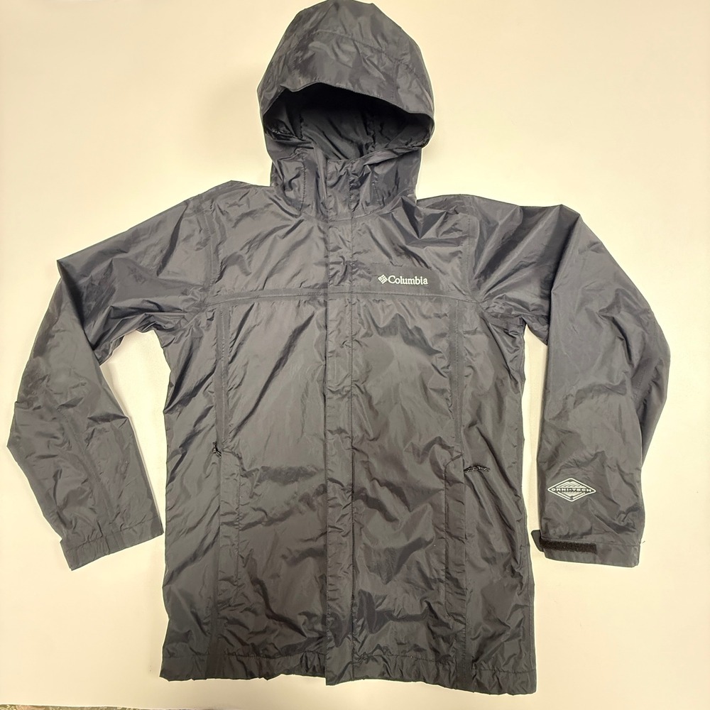 Columbia Rain Jacket Black Omni-Tech Waterproof Hooded Shell Mens Small